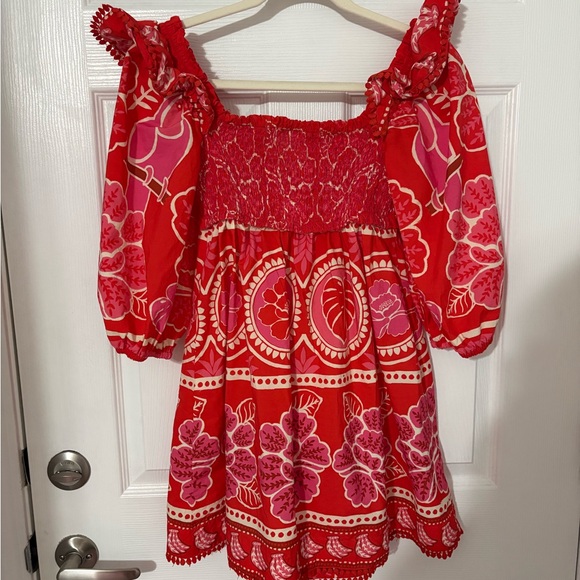 FARM Rio Vibrant Red Pink and White Dress - Picture 2 of 6